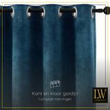 LW Collection Gordijnen Donkerblauw Velvet Kant en klaar 175x140CM