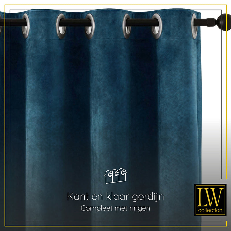 LW Collection Gordijnen Donkerblauw velvet kant en klaar 270x140CM