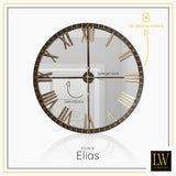 LW Collection Wandklok Elias spiegelklok Zwart grijs 80cm - Wandklok romeinse cijfers - Industriële wandklok stil uurwerk wandklok wandklokken klokken uurwerk klok