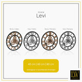 LW Collection Wandklok Levi grijs grieks 40cm - Wandklok romeinse cijfers - Industriele wandklok stil uurwerk wandklok wandklokken klokken uurwerk klok
