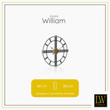 LW Collection Wandklok William zwart goud 60cm - Wandklok romeinse cijfers - Industriële wandklok stil uurwerk wandklok wandklokken klokken uurwerk klok