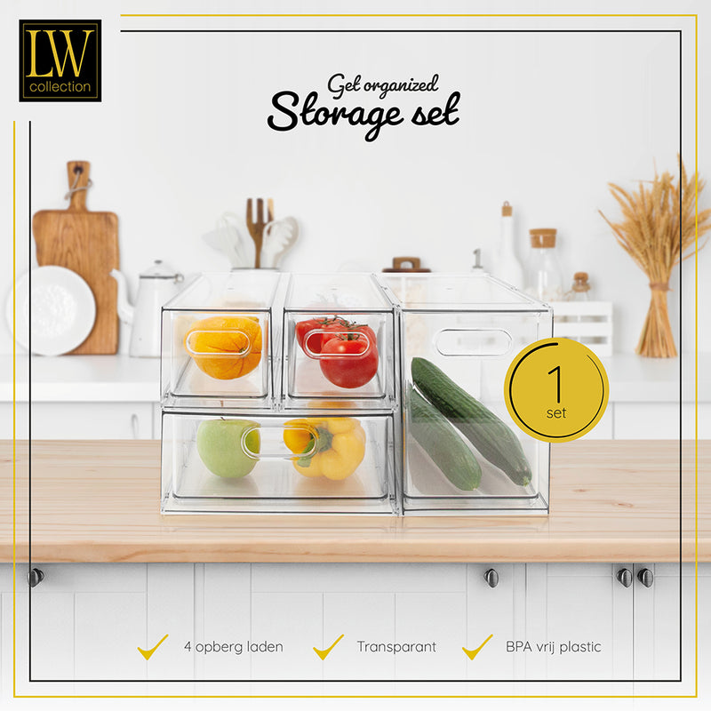 LW Collection Voorraadbakken met lades 4 stuks koelkast