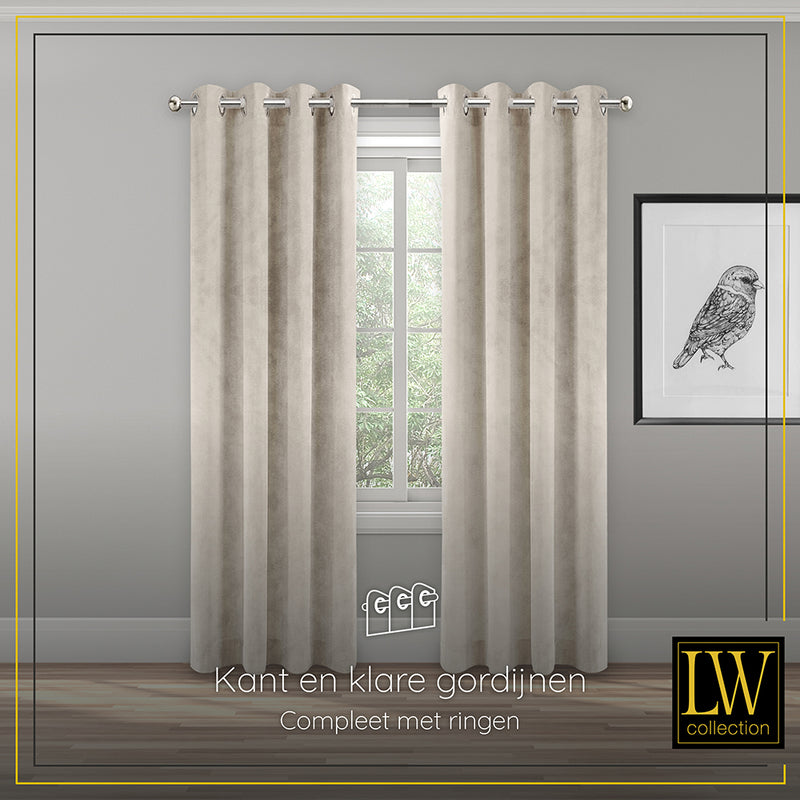 LW Collection Curtains Beige Velvet Ready made 290x270cm