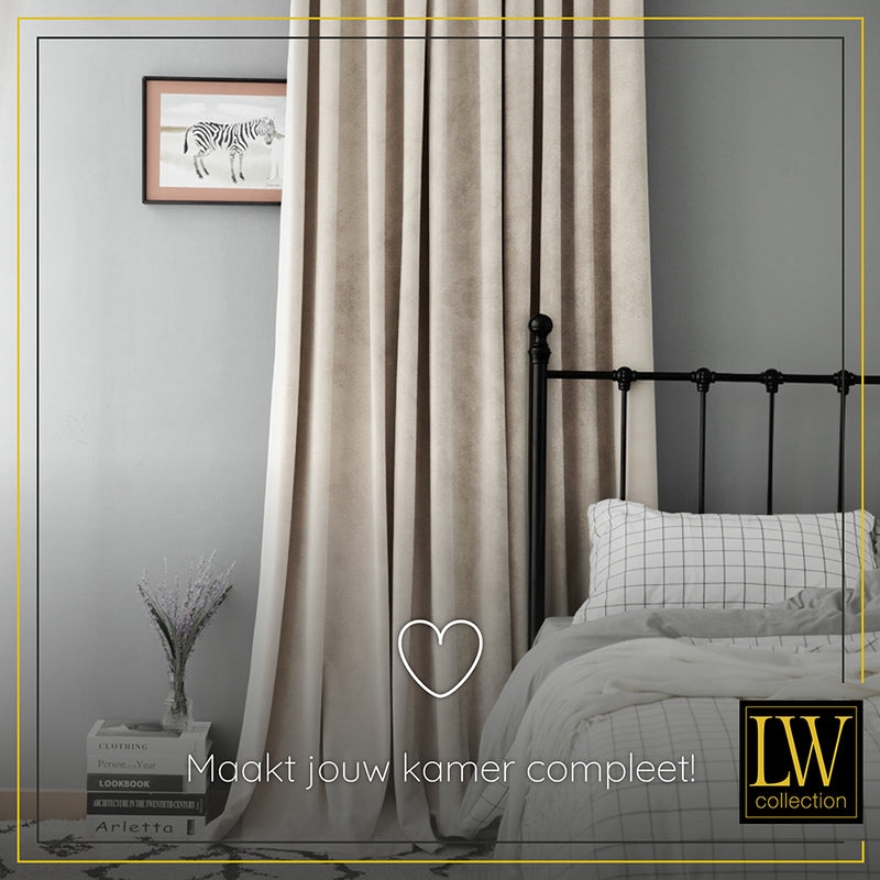 LW Collection Curtains Beige Velvet Ready made 290x245cm