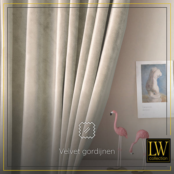 LW Collection Curtains Beige Velvet Ready made 140x175cm