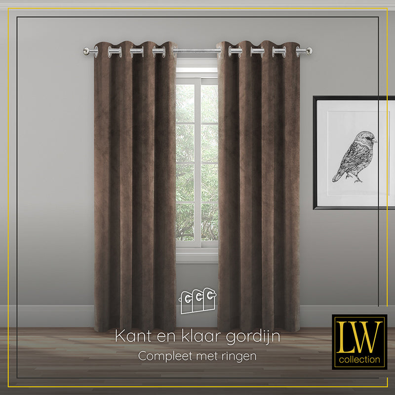 LW Collection Curtains Brown Velvet Ready made 290x245cm