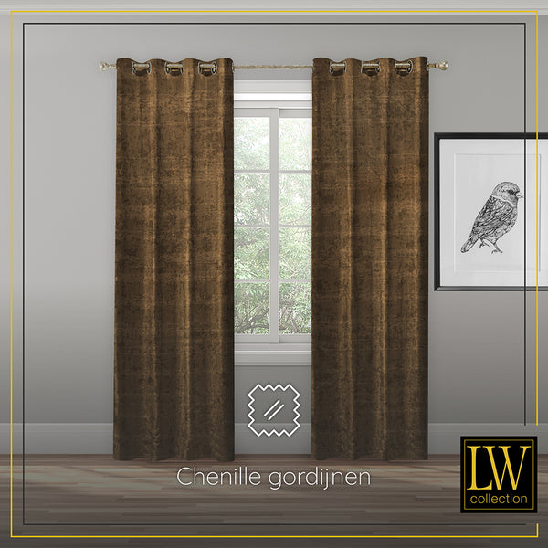 LW Collection Curtains Brown Chenille Ready made 290x270cm