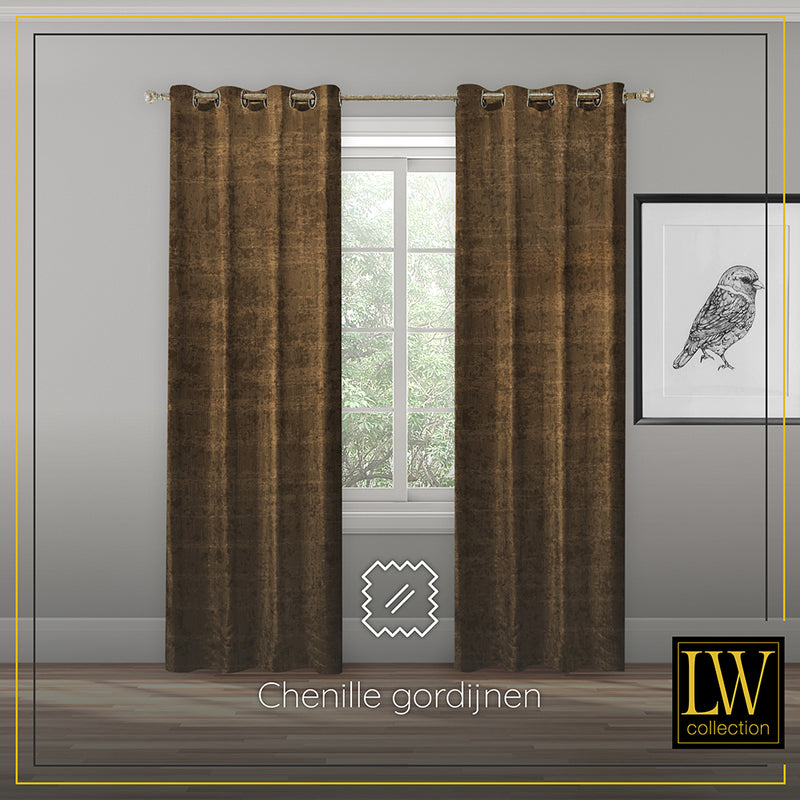LW Collection Curtains Brown Chenille Ready made 140x225cm