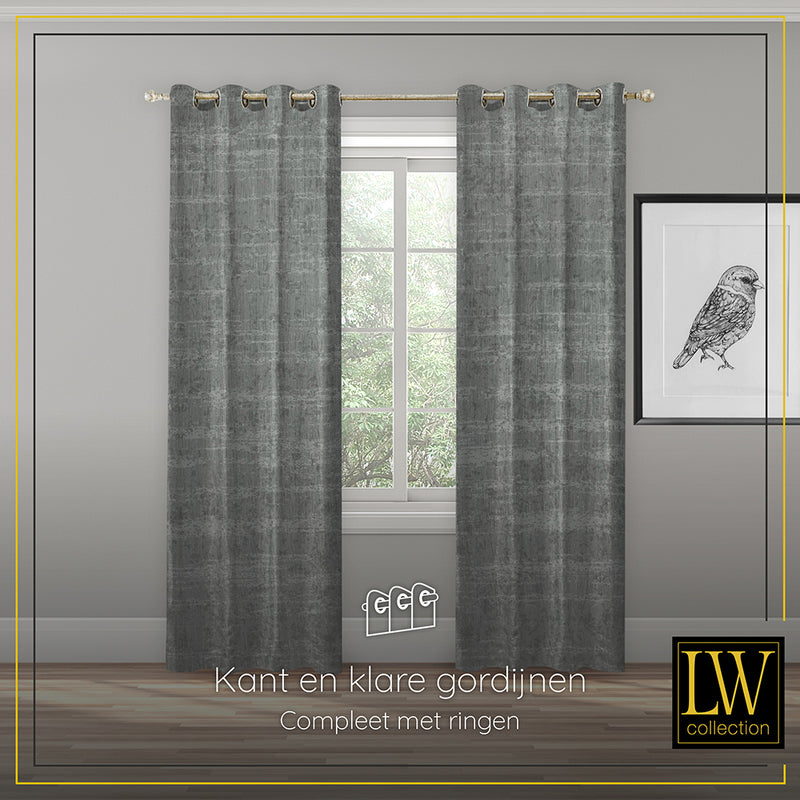 LW Collection Rideaux Gris Chenille Ready made 290x270cm