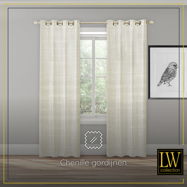 LW Collection Curtains White Chenille Ready made 140x270cm