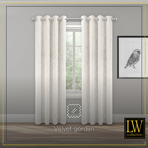 LW Collection Curtains off white Velvet Ready made 140x270cm
