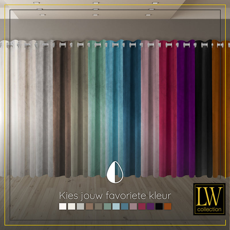 LW Collection Rideaux Beige Velours Ready made 290x270cm