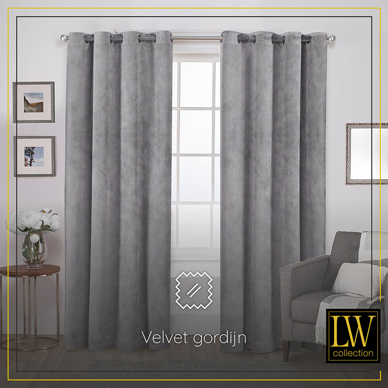 LW Collection Rideaux Velours Gris Ready made 290x270cm