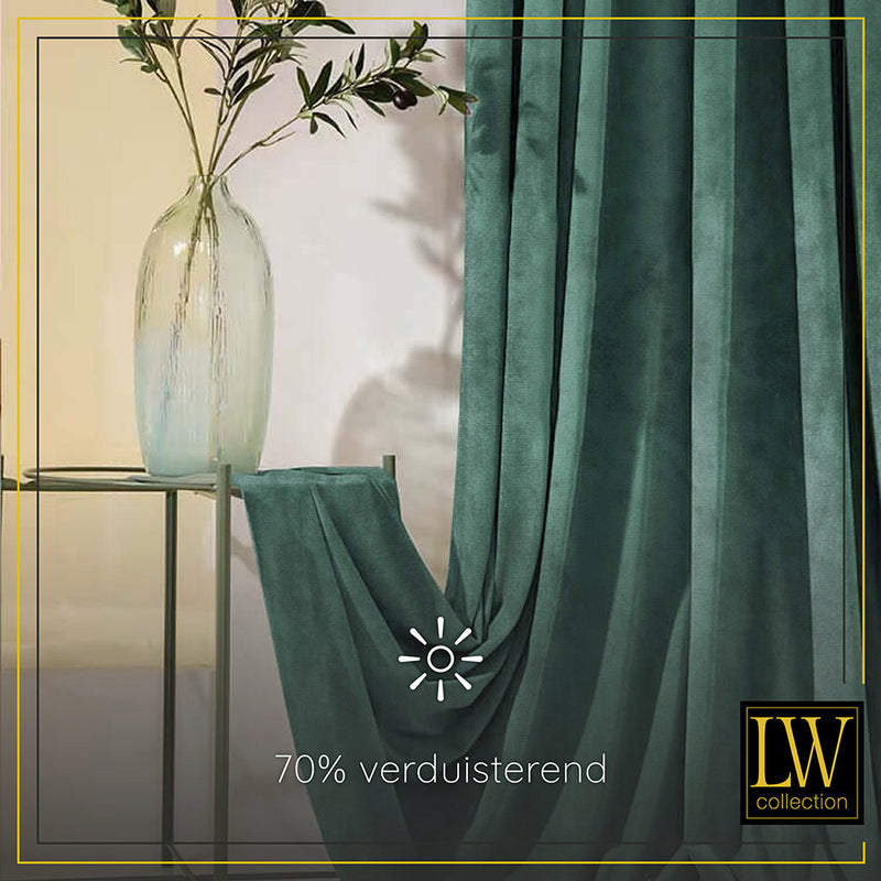 LW Collection Curtains Green Velvet Ready made 140x240cm