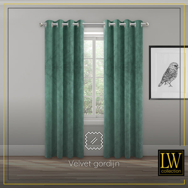 LW Collection Curtains Green velvet ready-made 140X270CM