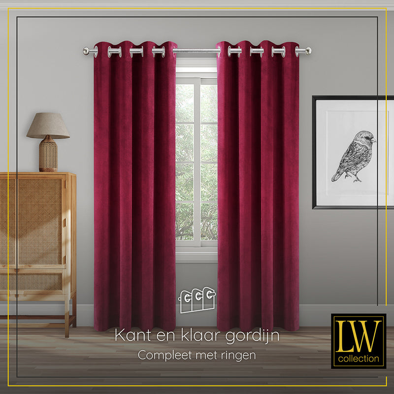 LW Collection Curtains Red Velvet Ready made 290x270cm