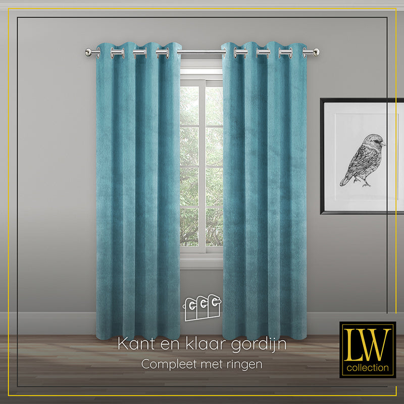 LW Collection Curtains Turquoise Velvet Ready made 140x175cm