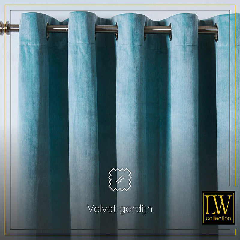 LW Collection Gordijnen Turquoise Velvet Kant en klaar 270x290CM