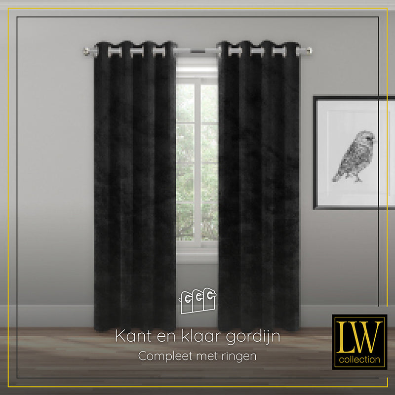 LW Collection Rideaux Velours Noir Ready made 140x240cm