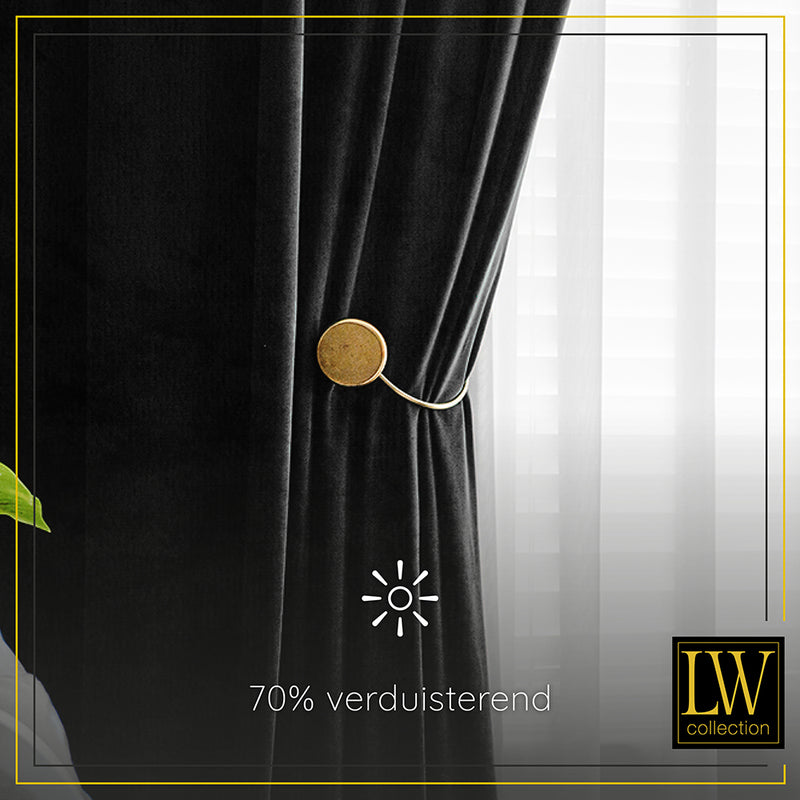 LW Collection Curtains Black Velvet Ready made 140x240cm