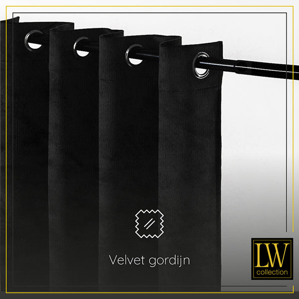 LW Collection Gordijnen Zwart Velvet Kant en klaar 225x140CM