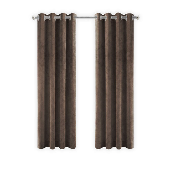 LW Collection Curtains Brown Velvet Ready made 140x225cm