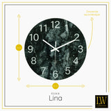 LW Collection Horloge de cuisine Lina marbre blanc noir 30cm - Horloge murale mouvement silencieux