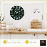LW Collection Kitchen clock Lina black white marble 30cm - Wall clock silent movement