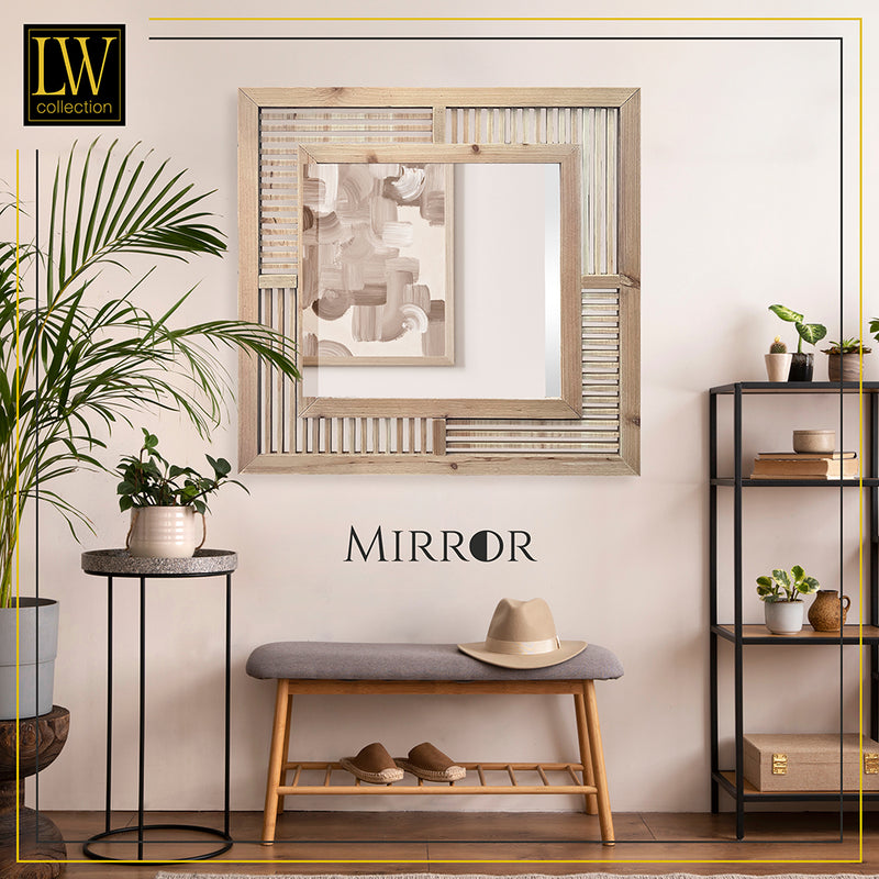 LW Collection Wall mirror brown square 60x60 cm wood