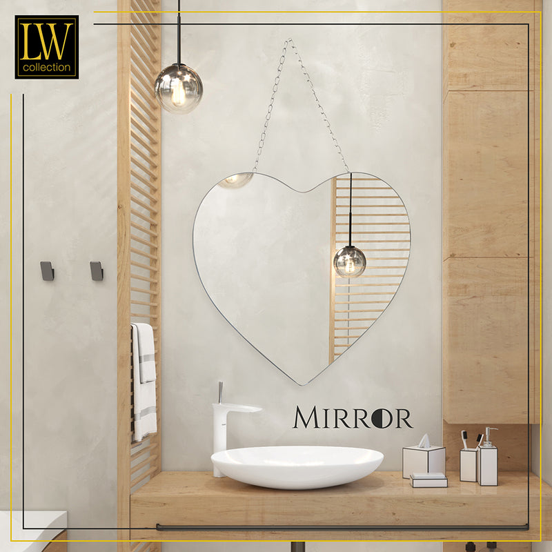 LW Collection Miroir mural coeur argent avec corde 40x61 cm métal