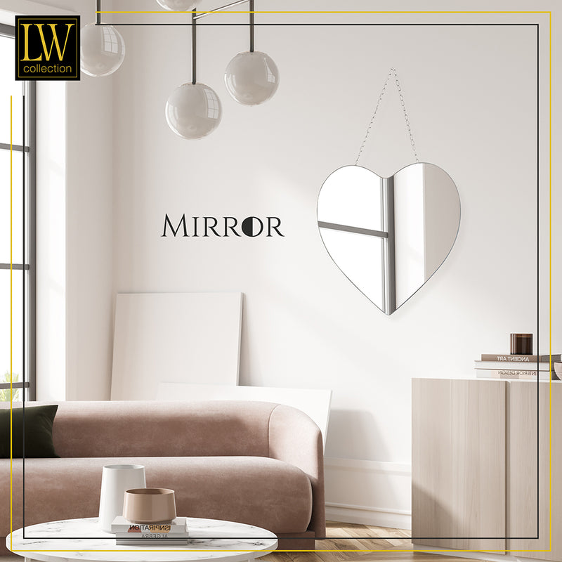 LW Collection Miroir mural coeur argent avec corde 40x61 cm métal