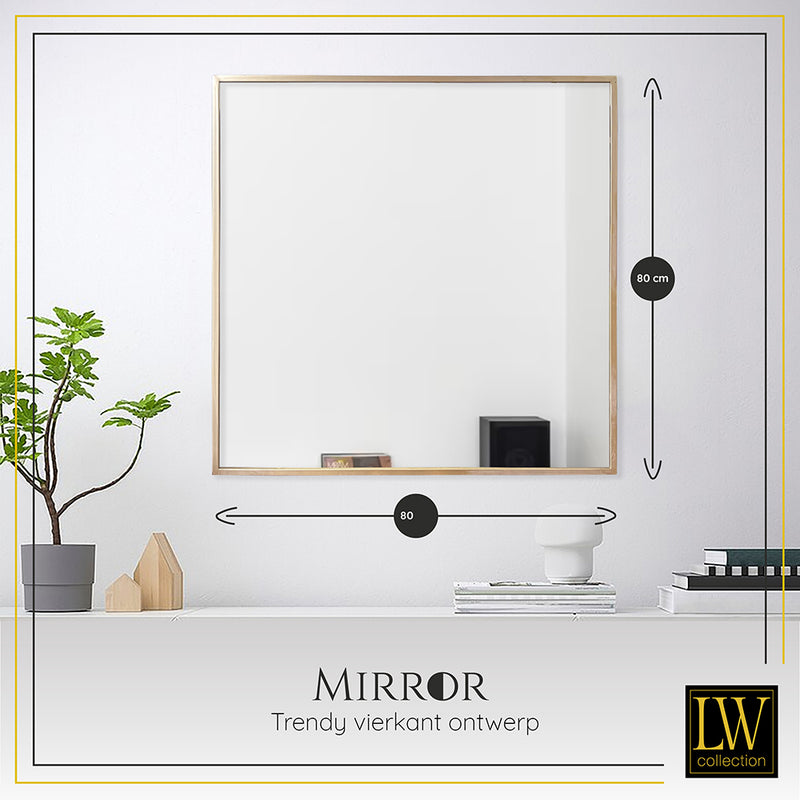 LW Collection Miroir mural doré carré 80x80 cm métal