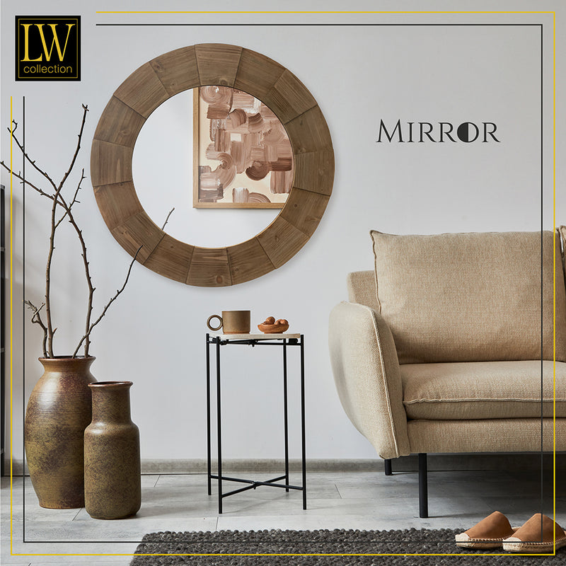 LW Collection Miroir mural brun rond 80x80 cm bois