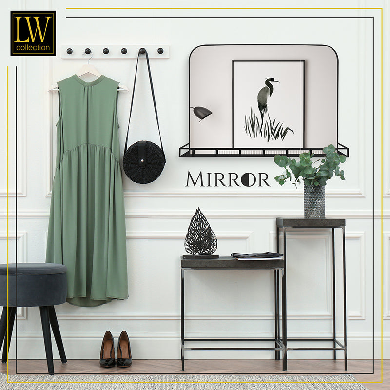 LW Collection Miroir mural avec étagère métal noir 63x50 cm