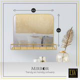 LW Collection Miroir mural avec étagère métal doré 63x50 cm