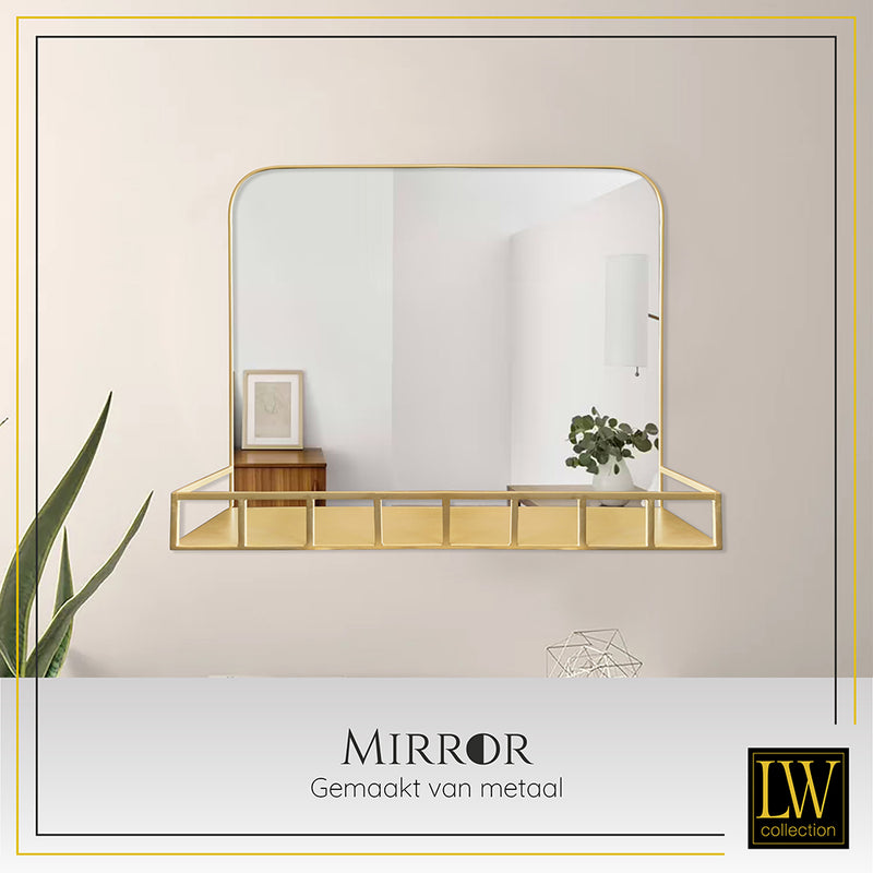 LW Collection Wandspiegel met plankje goud 63x50 cm metaal