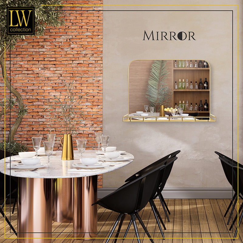 LW Collection Miroir mural avec étagère métal doré 63x50 cm