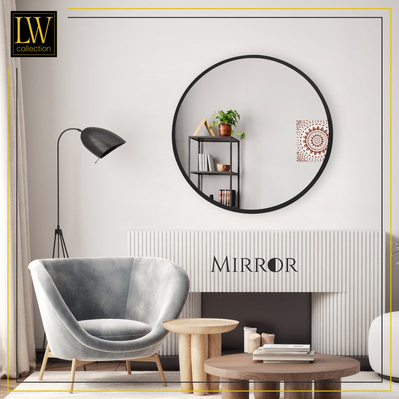 LW Collection Miroir mural noir rond 60x60 cm métal