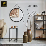 LW Collection Wandspiegel met touw zwart rond 50x50 cm metaal