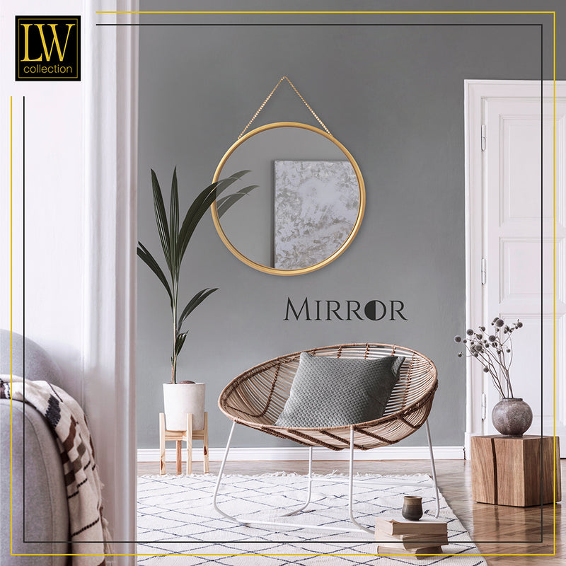 LW Collection Miroir mural avec corde doré rond 50x50 cm métal