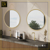 LW Collection Miroir mural avec corde doré rond 50x50 cm métal