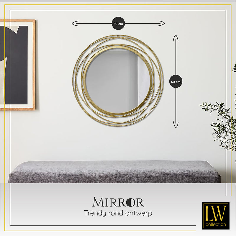 LW Collection Miroir mural doré rond 60x60 cm métal