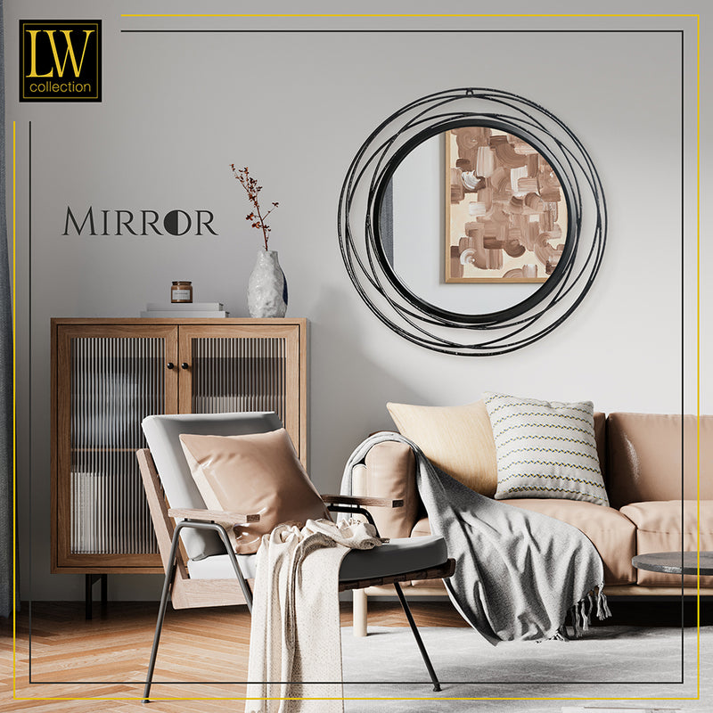 LW Collection Wall mirror black round 60x60 cm metal