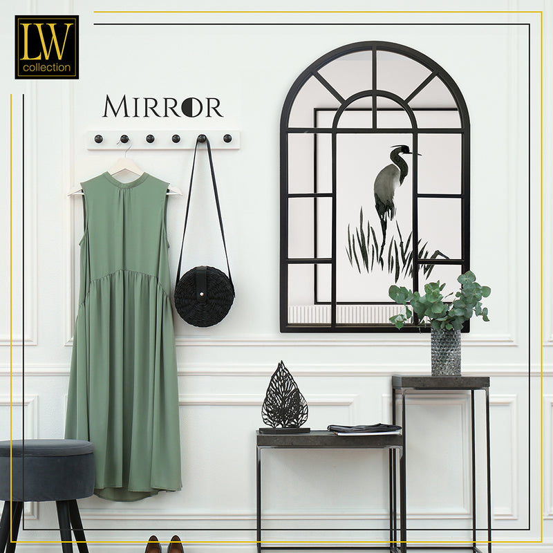 LW Collection Miroir mural noir demi-rond 61x97 cm métal