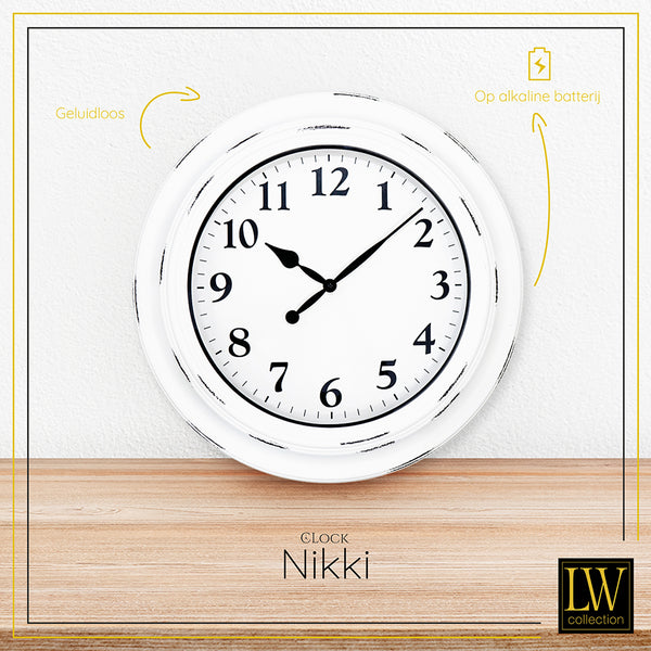 LW Collection Horloge murale Nikki1 53cm - horloge murale blanc