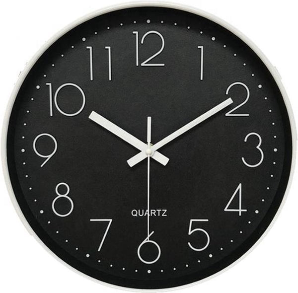 LW Collection Keukenklok Sara zwart wit 30cm- wandklok stil uurwerk - muurklok wandklok wandklokken klokken uurwerk klok