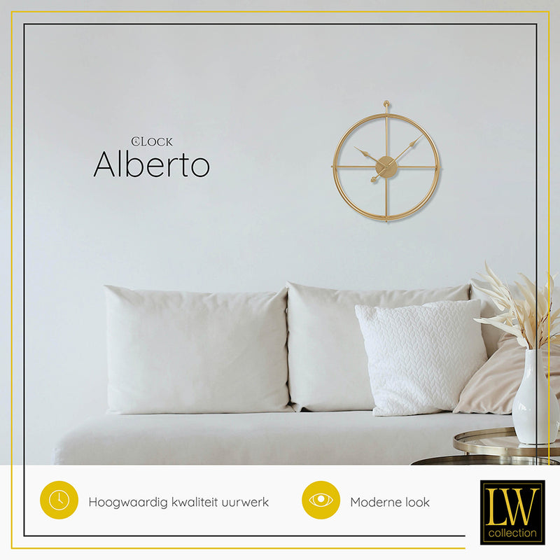 LW Collection Wandklok Alberto goud 42cm - Wandklok modern - Stil uurwerk - Industriële wandklok wandklok wandklokken klokken uurwerk klok
