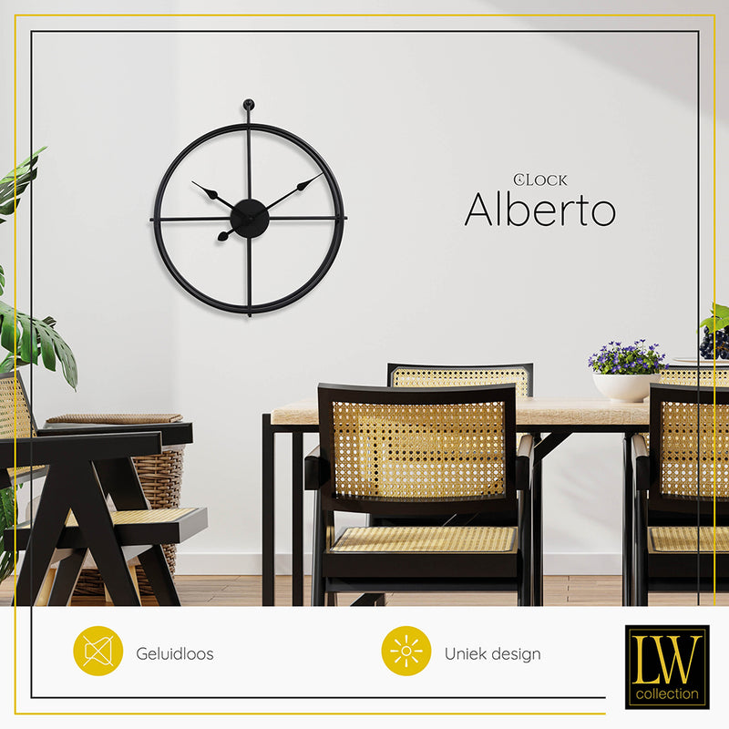 LW Collection Wandklok Alberto zwart 52cm - Wandklok modern - Stil uurwerk - Industriële wandklok wandklok wandklokken klokken uurwerk klok