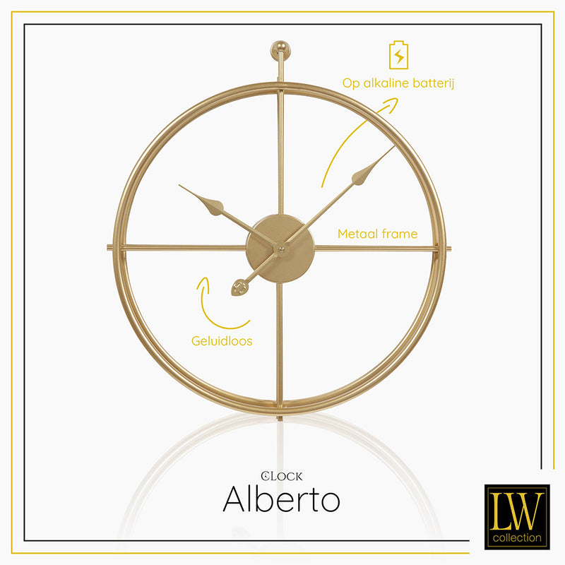 LW Collection Wandklok Alberto goud 62cm - Wandklok modern - Stil uurwerk - Industriële wandklok wandklok wandklokken klokken uurwerk klok
