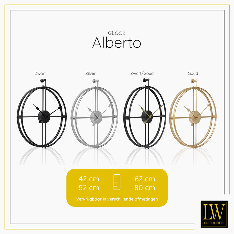 LW Collection Wandklok Alberto zwart 62cm - Wandklok modern - Stil uurwerk - Industriële wandklok wandklok wandklokken klokken uurwerk klok